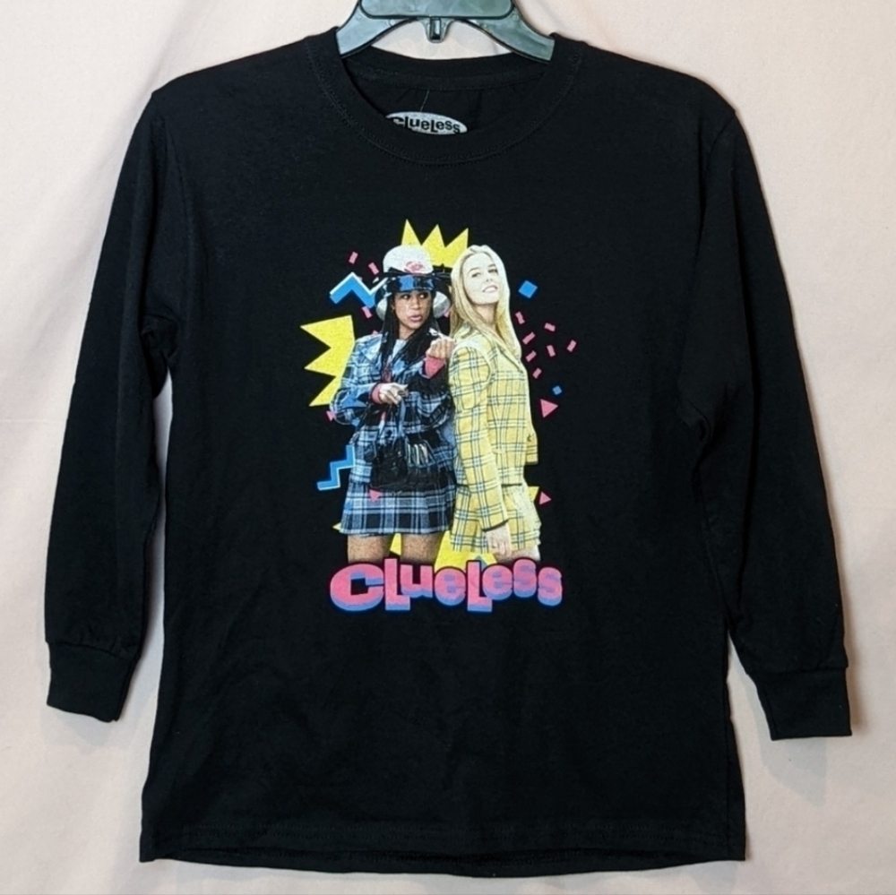Clueless Girls Black Cher and Dionne Long Sleeve Crew Neck Graphic Tee